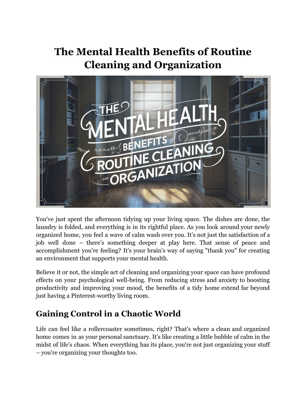 the mental health benefits of routine cleaning l.w