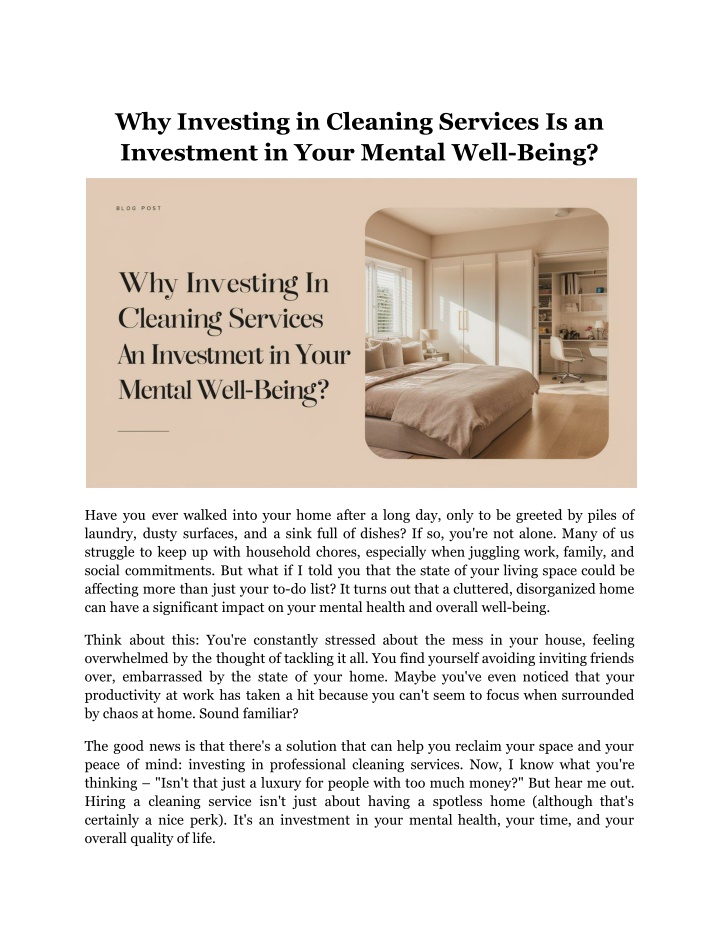 why investing in cleaning services n.w
