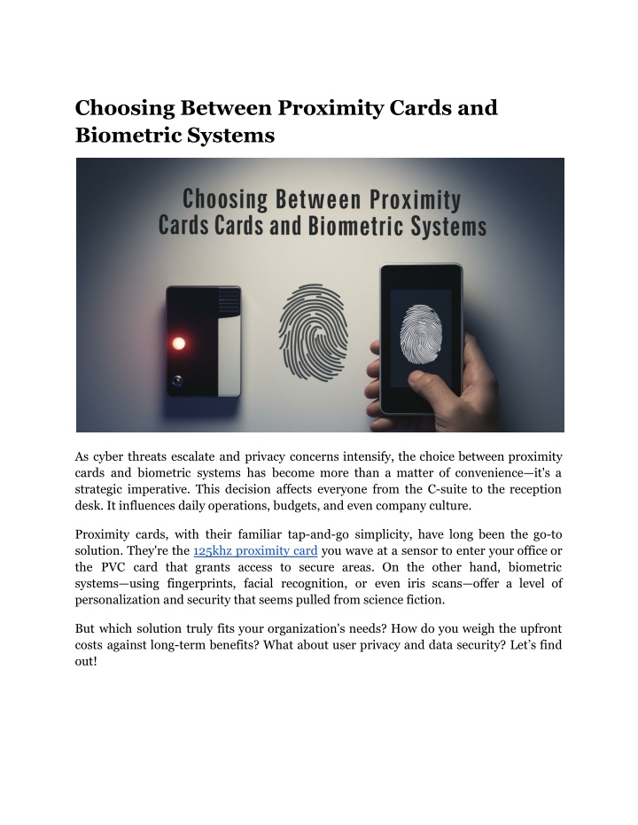 choosing between proximity cards and biometric n.w