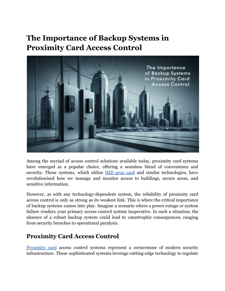 the importance of backup systems in proximity n.w