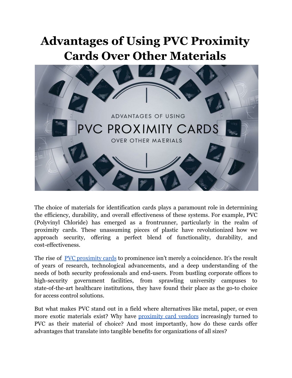 advantages of using pvc proximity cards over l.w