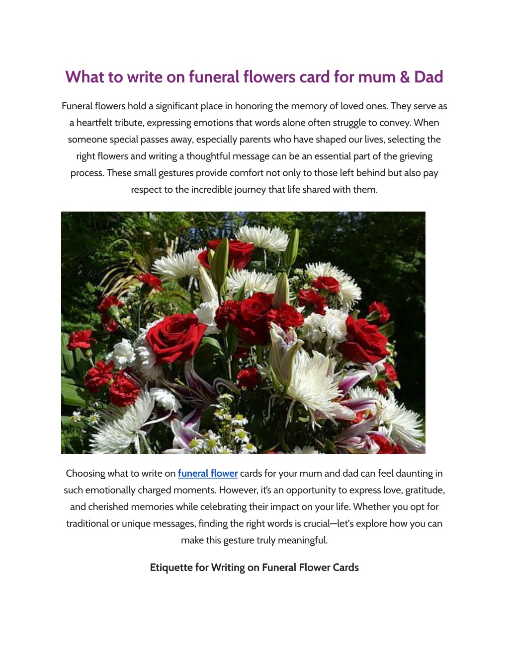 what to write on funeral flowers card for mum dad l.w