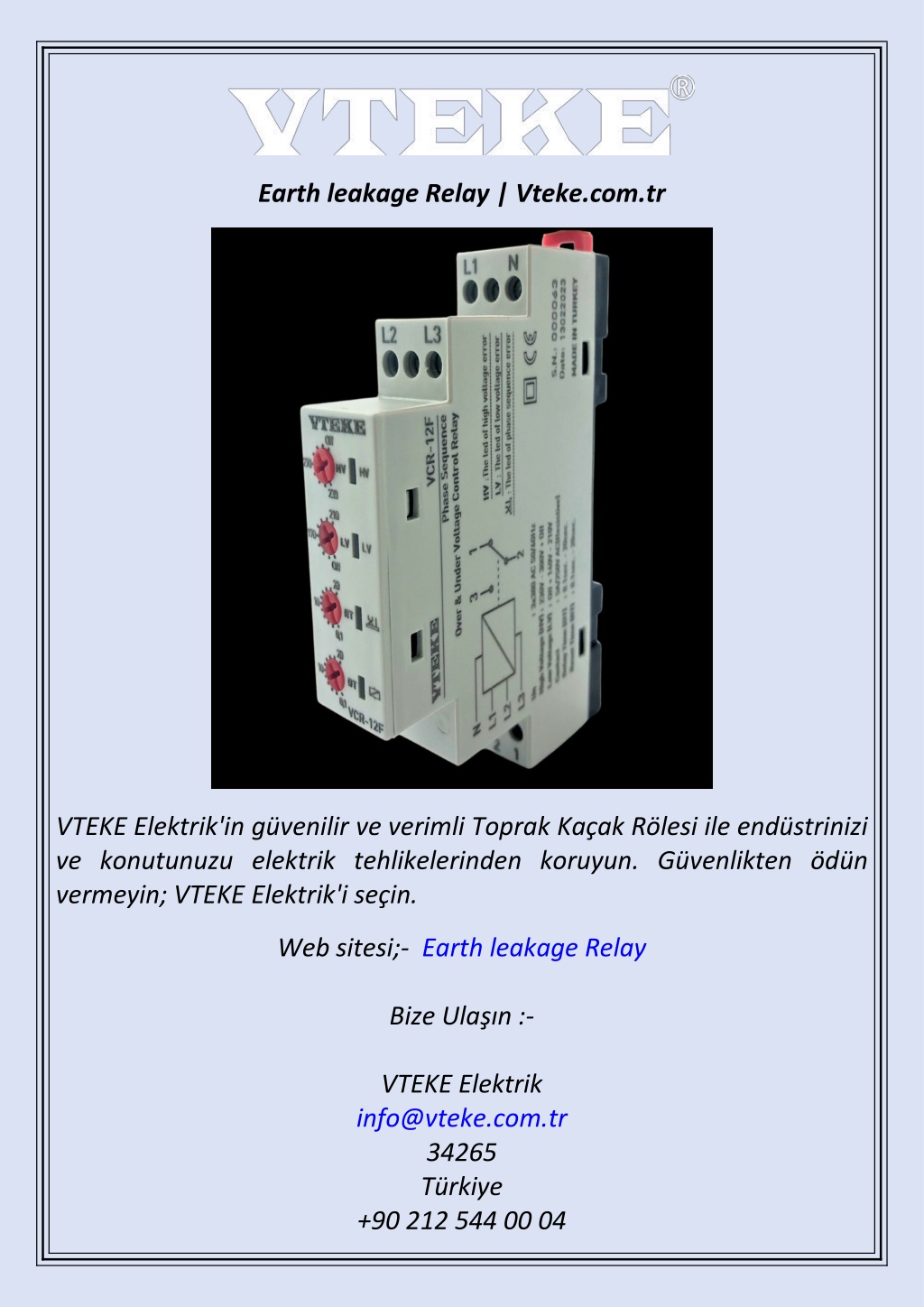 earth leakage relay vteke com tr l.w