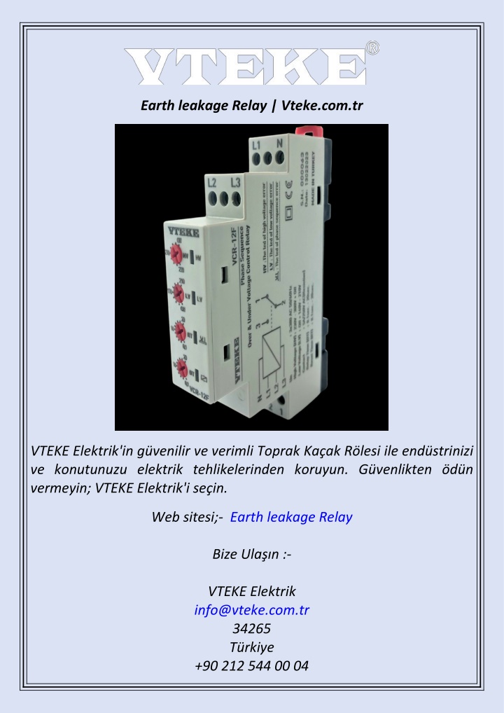 earth leakage relay vteke com tr n.w