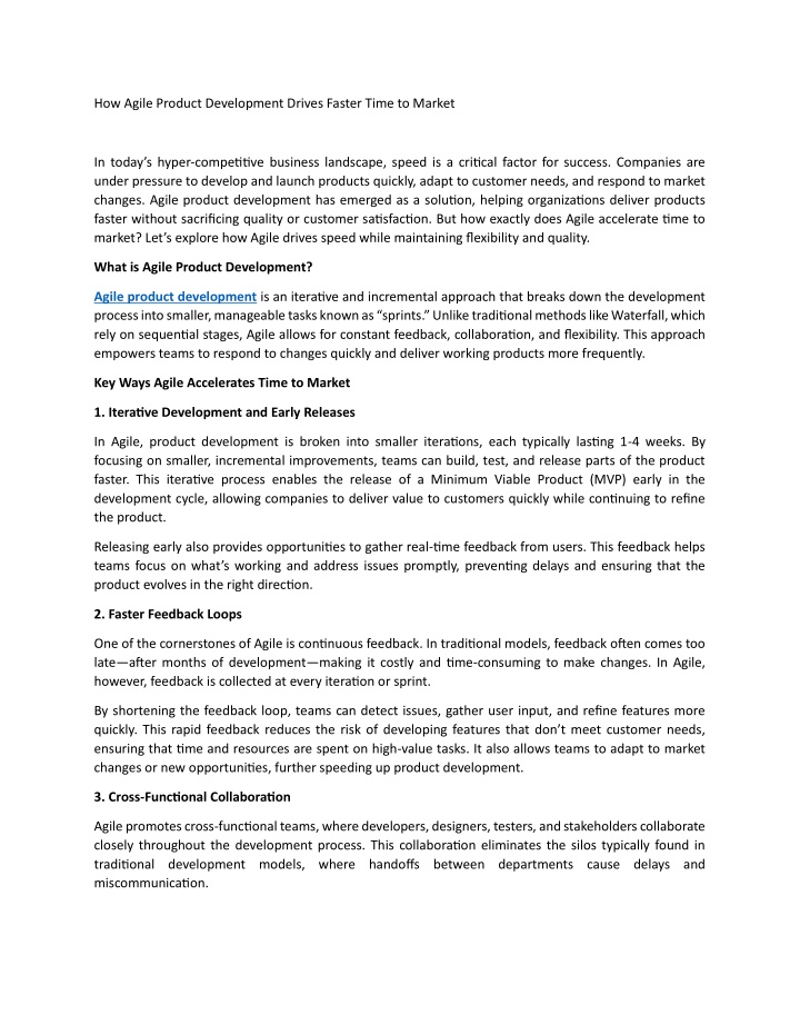 how agile product development drives faster time n.w