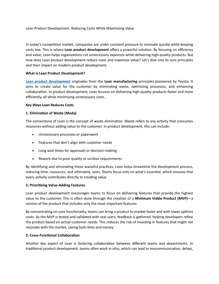 lean product development reducing costs while n.w