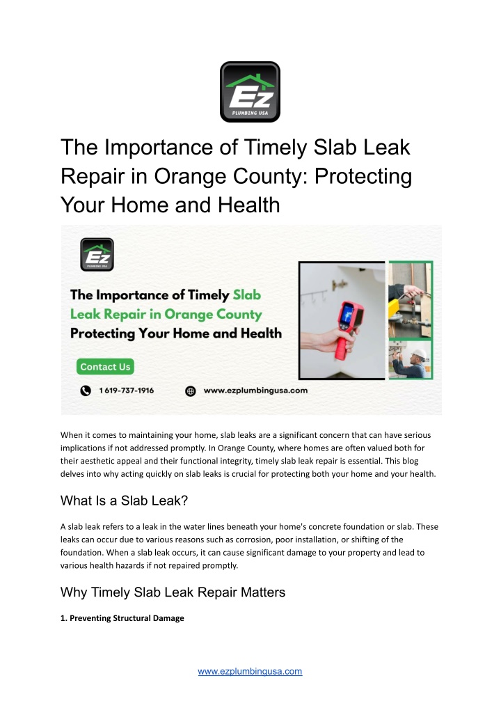 the importance of timely slab leak repair n.w
