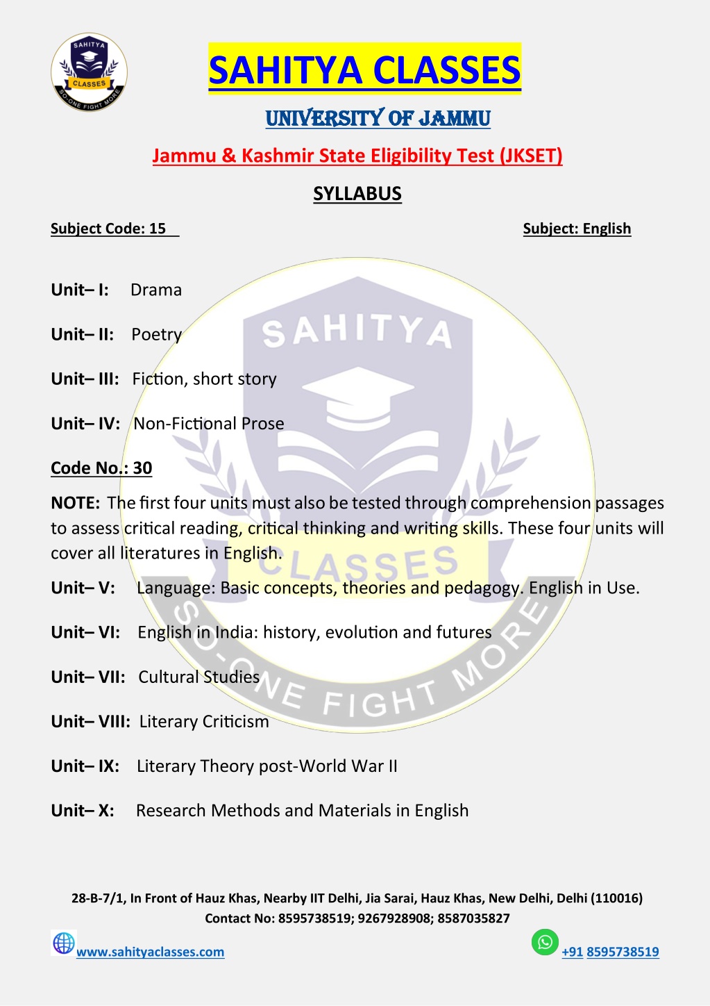 sahitya classes l.w