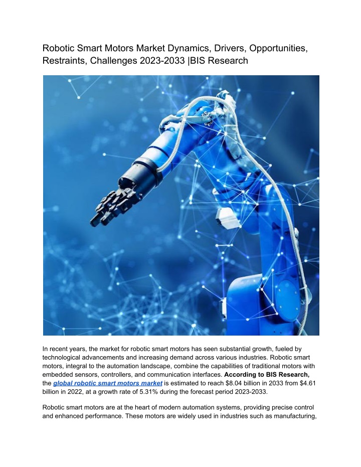 robotic smart motors market dynamics drivers n.w