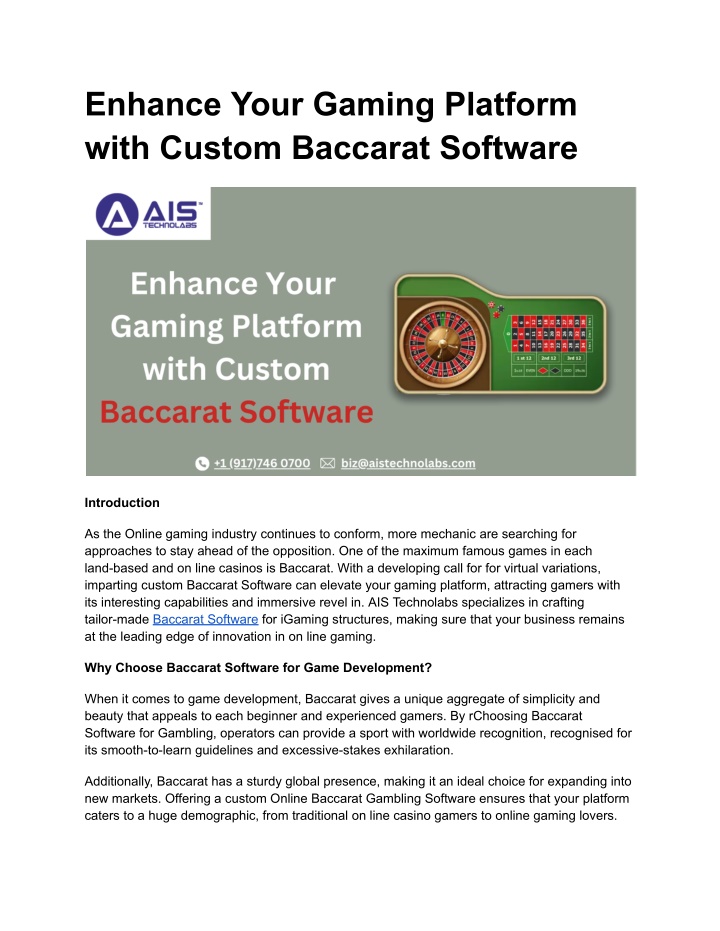 enhance your gaming platform with custom baccarat n.w