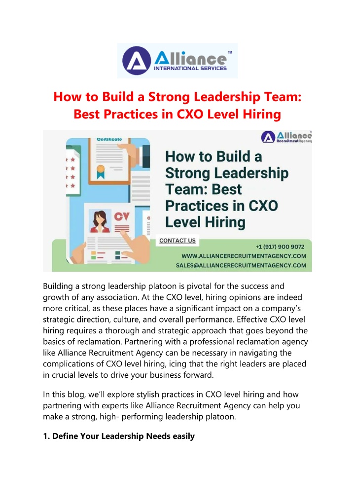 how to build a strong leadership team best n.w