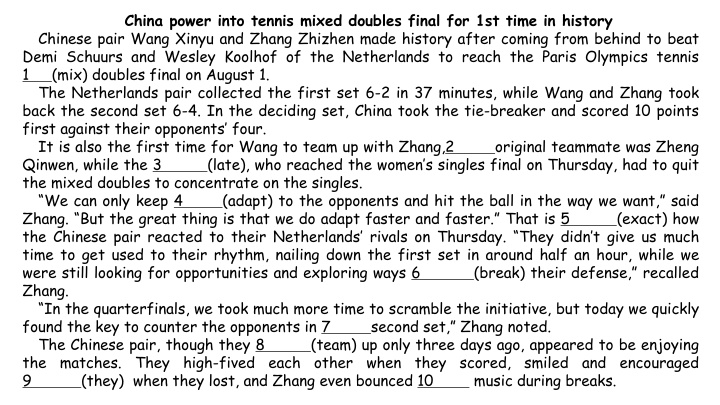 China Makes History in Tennis Mixed Doubles, Quan Shines in Diving