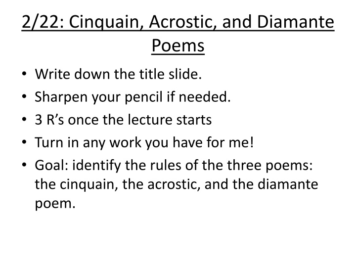 Three Unique Poetry Forms: Cinquain, Acrostic, and Diamante