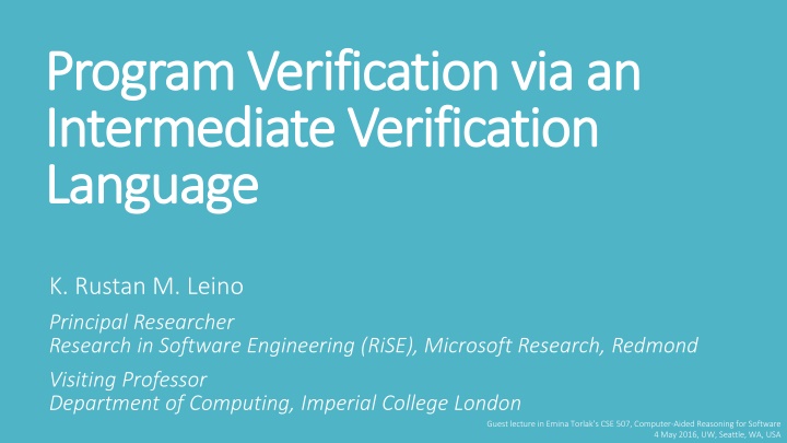 Program Verification via an Intermediate Verification Language