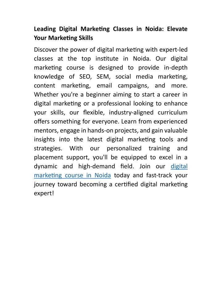leading digital marke ng classes in noida elevate n.w