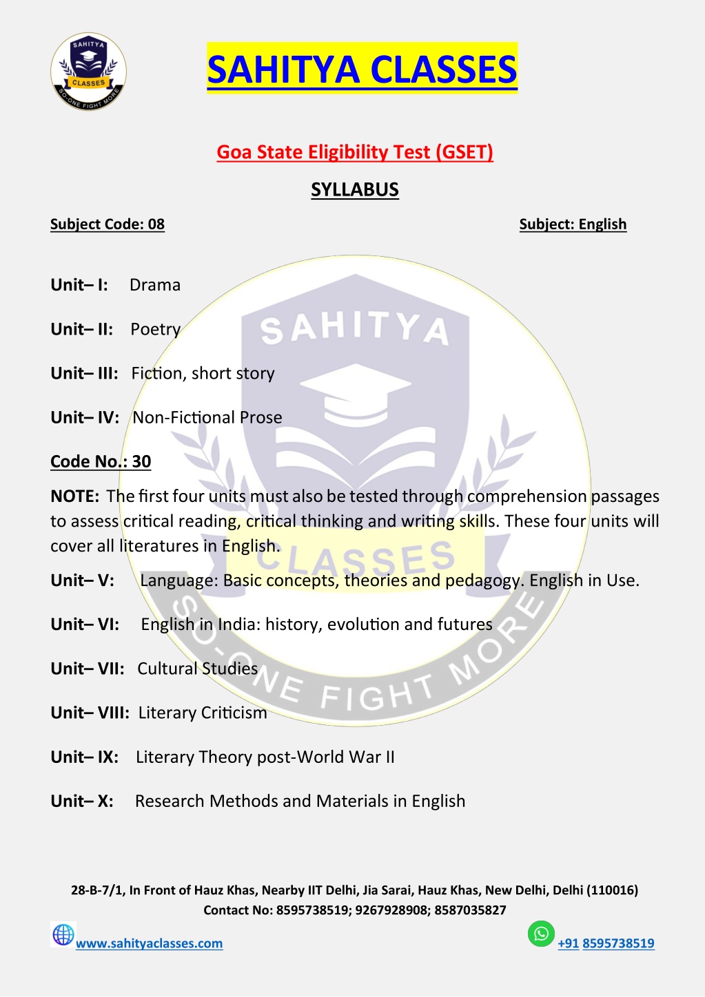 sahitya classes l.w