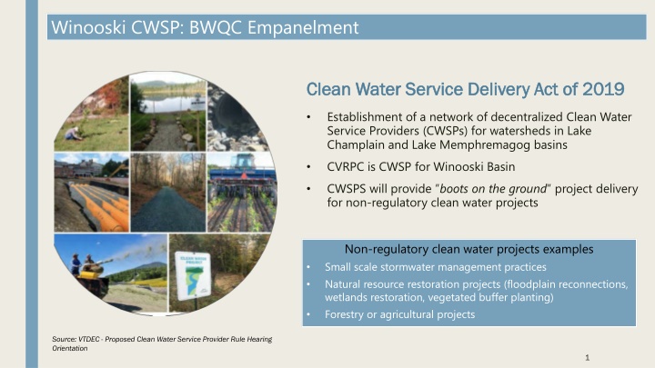 Establishment of Decentralized Clean Water Service Providers in Winooski Basin