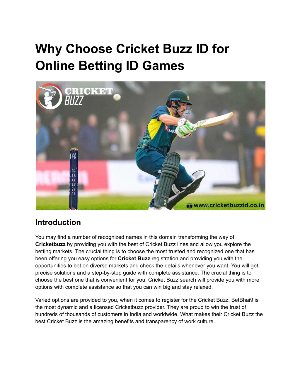 why choose cricket buzz id for online betting l.w