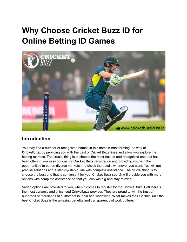 why choose cricket buzz id for online betting n.w