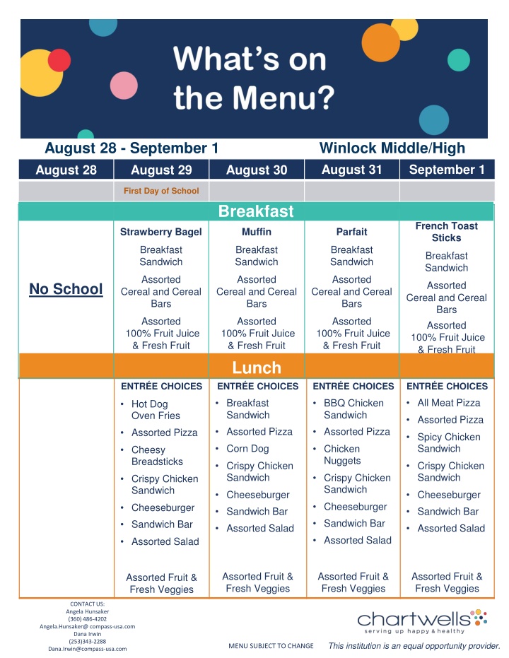 Winlock Middle/High School Menu Highlights