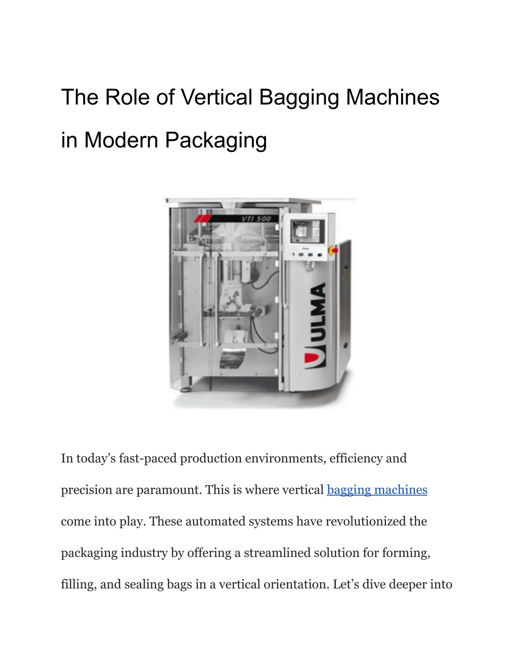 the role of vertical bagging machines l.w