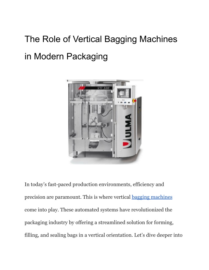 the role of vertical bagging machines n.w