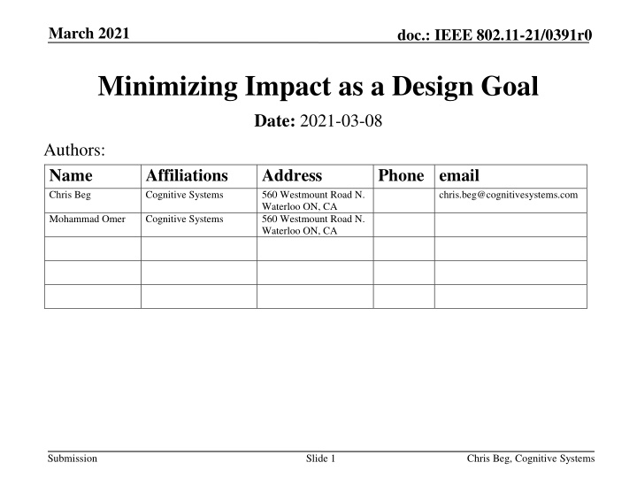 IEEE 802.11-21/0391r0: Minimizing Impact in WLAN Sensing Design