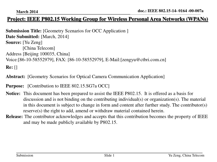 Geometry Scenarios for Optical Camera Communication Application