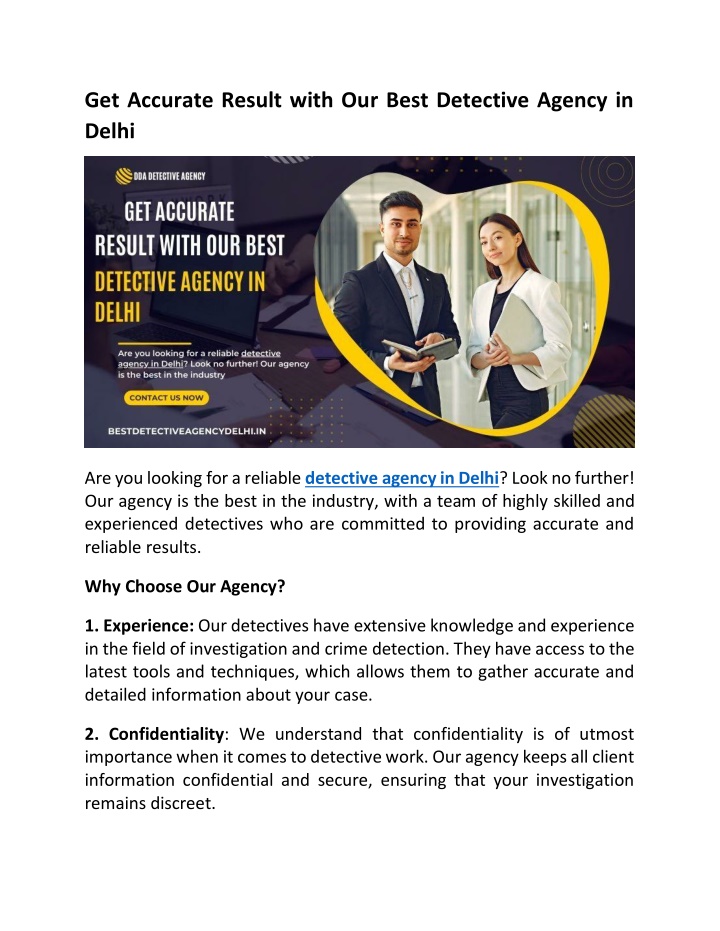 get accurate result with our best detective n.w
