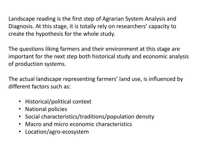 Landscape in Agrarian System Analysis