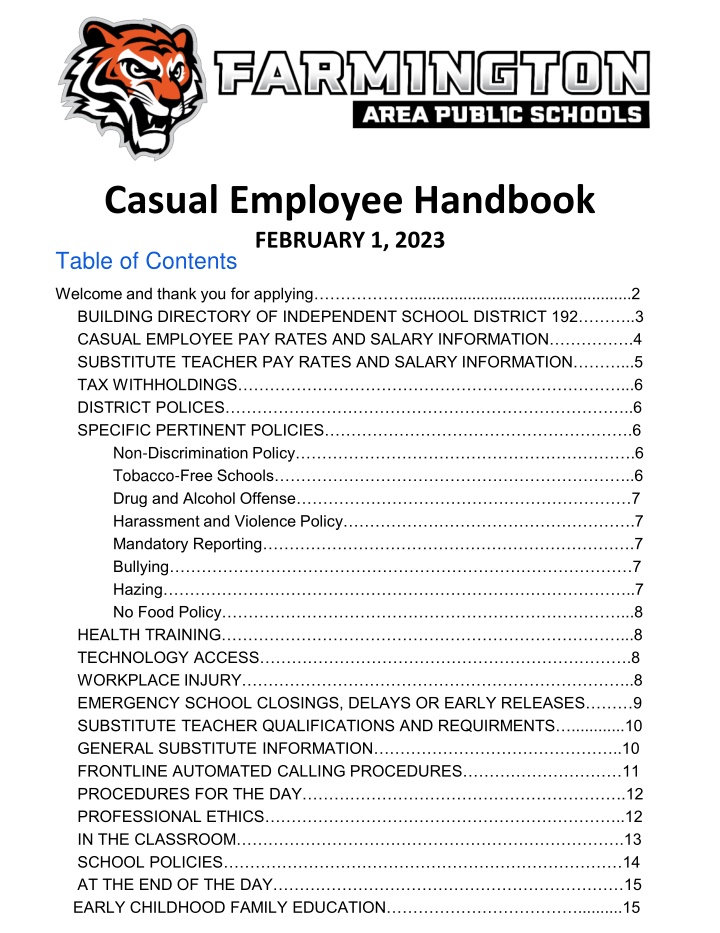 Independent School District 192 Employee Handbook Overview