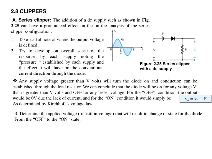 diode clipper circuits with DC supply impact