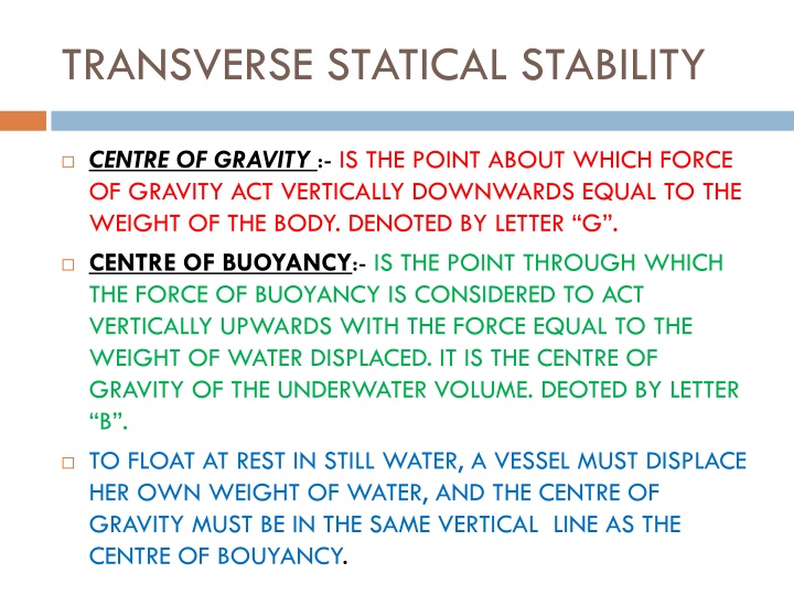 Ship Stability: Centre of Gravity and Metacentre