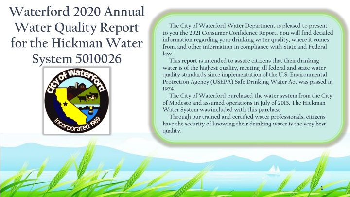 Waterford 2020 Annual Water Quality Report for Hickman Water System