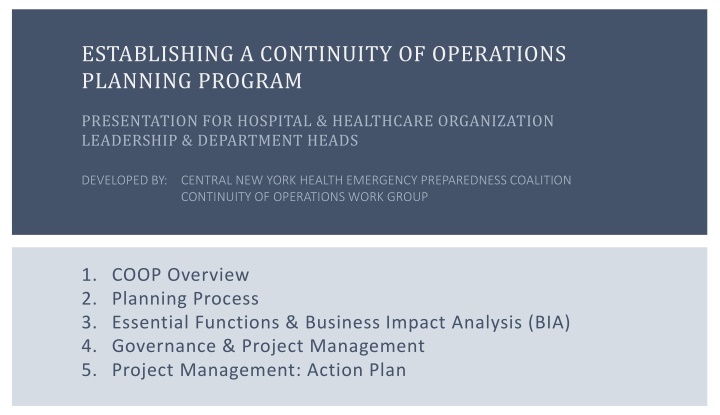 Hospital & Healthcare Continuity of Operations Planning Program Presentation