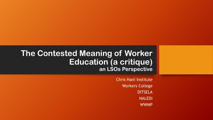 Challenges and Perspectives on Worker Education in South Africa