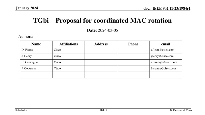 Proposal for IEEE 802.11-23/1984r1 TGbi Coordinated MAC Rotation