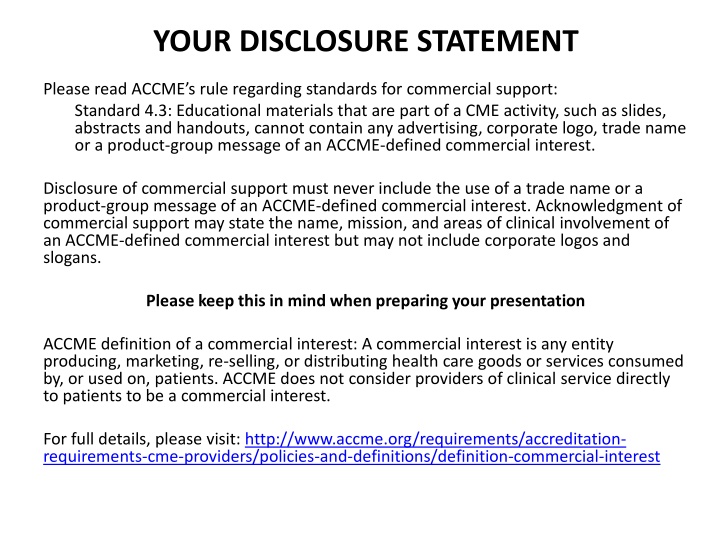 Financial Disclosure Requirements for Presenters in Psychiatry Conference