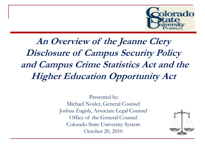the Jeanne Clery Act and Higher Education Opportunity Act