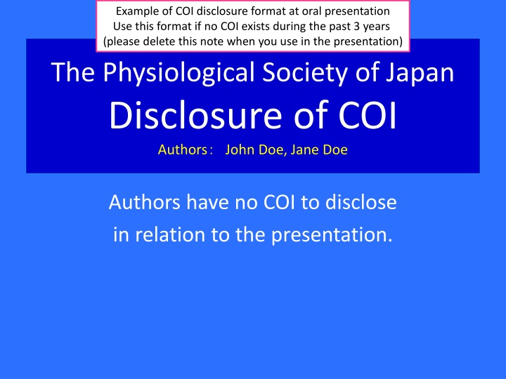 Example of COI Disclosure Formats in Academic Presentations