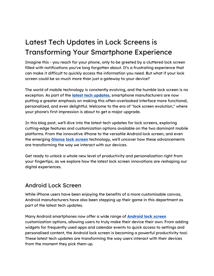 latest tech updates in lock screens n.w