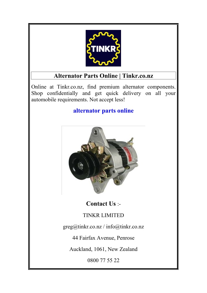 alternator parts online tinkr co nz n.w
