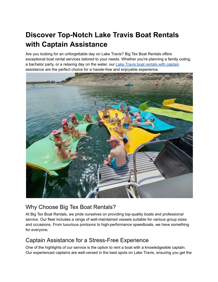 discover top notch lake travis boat rentals with n.w