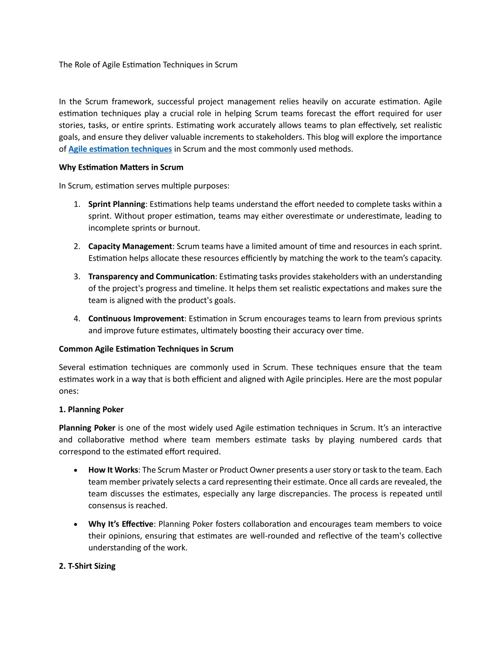 the role of agile estimation techniques in scrum l.w