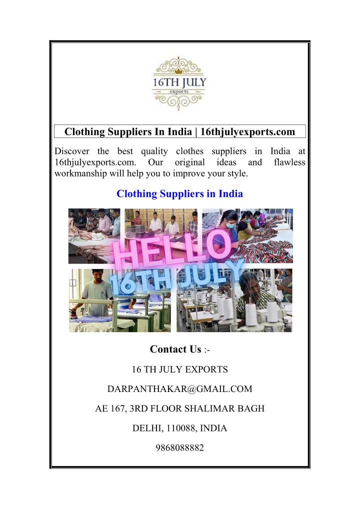clothing suppliers in india 16thjulyexports com n.w