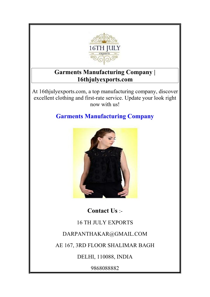 garments manufacturing company 16thjulyexports com n.w