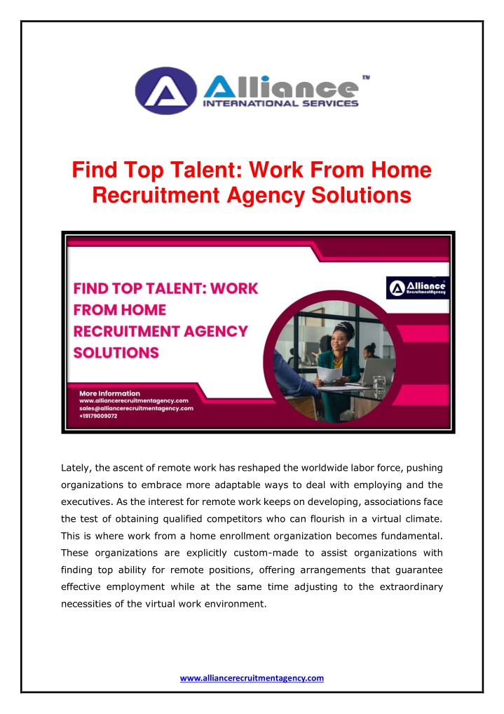 find top talent work from home recruitment agency n.w
