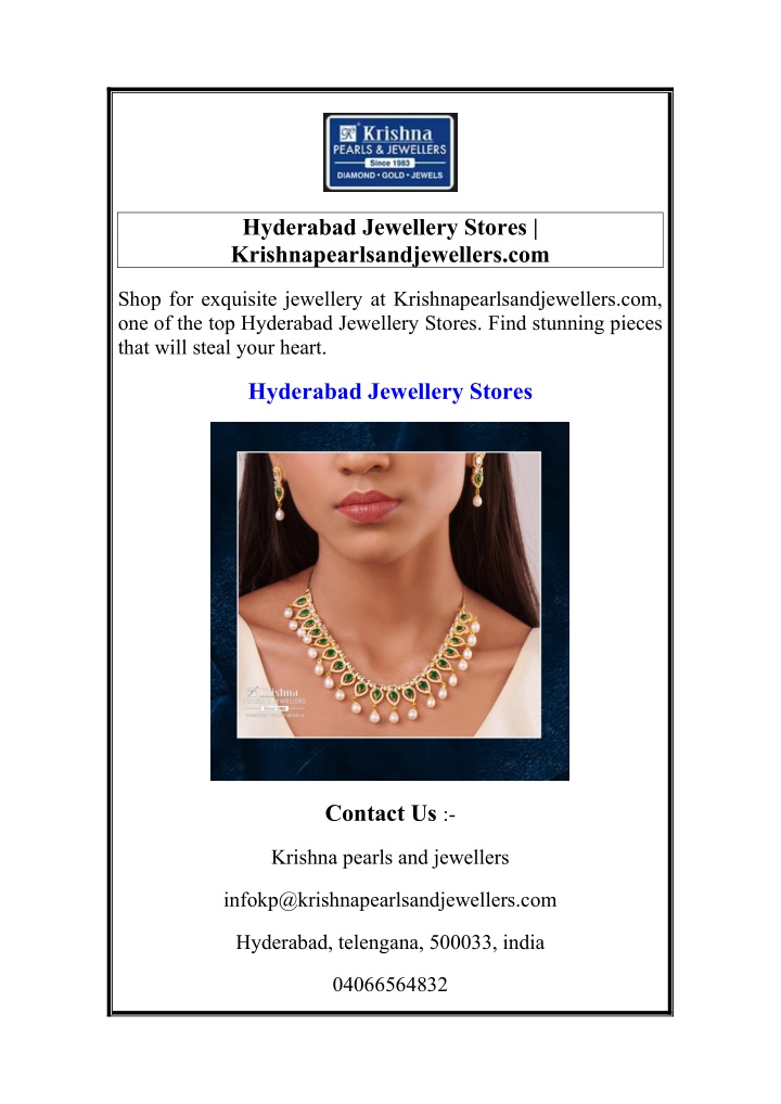 hyderabad jewellery stores n.w