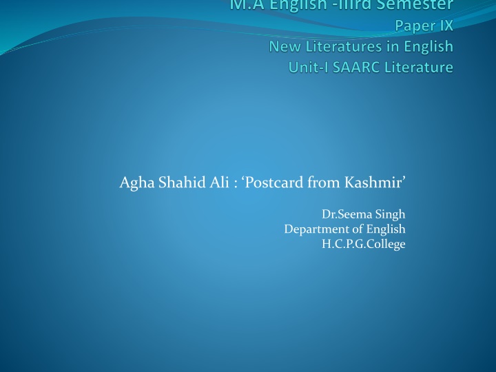 Reflections on Kashmir - A Poetic Journey of Longing and Nostalgia
