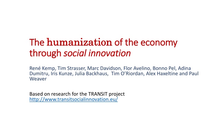 The Humanization of the Economy through Social Innovation